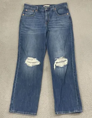 Levi's Low Pro Straight‎ Jeans Women 32 Dark Wash High Rise Distressed Denim thumbnail 1