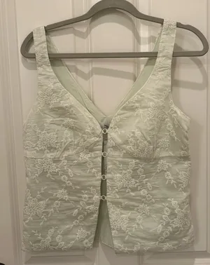 Elegant Lace Embroidered Tank Top Green Size M thumbnail 1