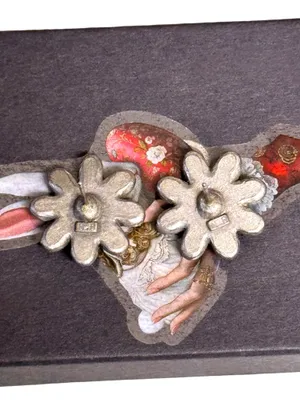Nina Ricci Early 90’s Baby Blue Pewter Flower Stud Earrings w/Swarovski Crystals thumbnail 3
