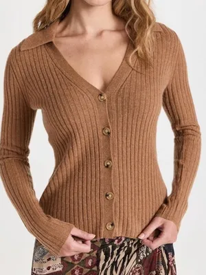 Veronica Beard Medium Lazana Cashmere Cardigan Camel Fall Neutral collar work thumbnail 1