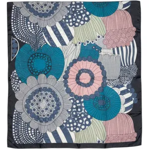 Silk Blend Square Scarf Teal Blue Pink Mod Floral Geometric Lightweight thumbnail 1