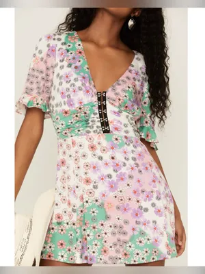 Beyond the Radar mixed floral print corset mini dress size XL thumbnail 2