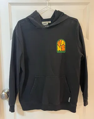 Size XL (S/M fit) Vans Off The Wall Black Pull On Hoodie with Pockets thumbnail 1