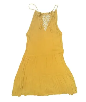 Aeropostale Yellow Embroidered Mini Dress With Tie back and Tassels // s… thumbnail 4