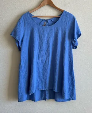 Flax Blue Linen Button Back Tee thumbnail 1