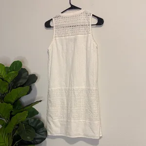 LOFT White Eyelet lace Sleeveless Mini Dress 4 with split v neck thumbnail 5