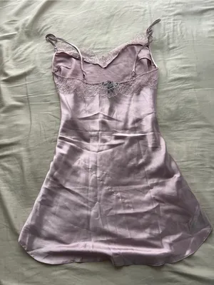 Victoria's Secret Lavender Satin Lace-Trim Chemise thumbnail 3