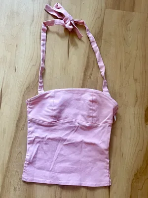 EDIKTED Dara Halter Top Baby Pink Summer Sleeveless Crop Festival Coquette XS thumbnail 5