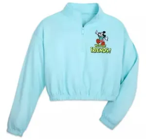 Crop Half-zip Pullover For Women 🐭 Mickey Mouse - Sky Blue EUC thumbnail 1