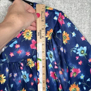 Vintage Plus Size 1X Womens Top MuuMuu Shirt Peasant Hawaiian Floral‎ Boho Blue thumbnail 4