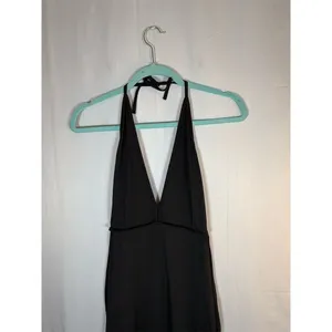 Womens Black Halter Jumpsuit S Deep V Open Back Ruched Straight Leg 28 unbranded thumbnail 4