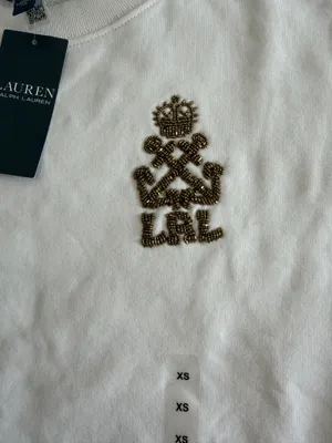 Lauren Ralph Lauren Women’s White Sweater Gold Button Beaded Logo NWT XS thumbnail 2