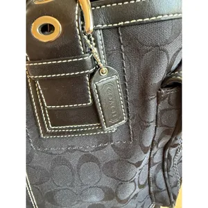Coach Soho Tote Bag Women's Black Canvas Casual Signature Monogram Multi Pocket thumbnail 3