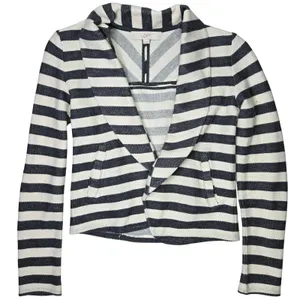 Ann Taylor LOFT‎ Women XS Striped Cotton Knit Blazer Jacket Gray White 312468 thumbnail 1