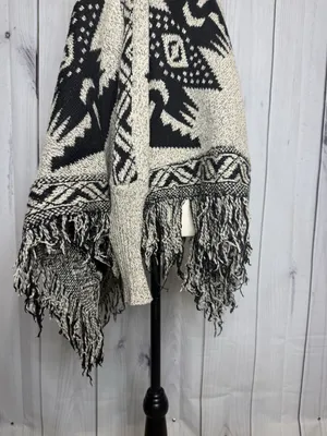 Earthbound Trading Poncho Sweater Fringe Aztec Black Tan Sz XL thumbnail 8