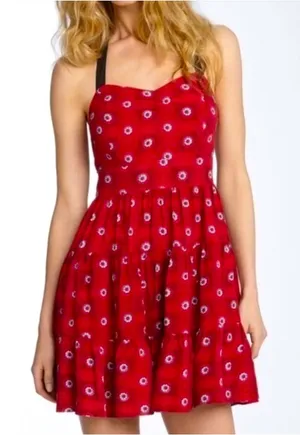 Free People Floral‎ Halter Mini Dress Anthropologie Pin Up Style Red Gray Size 6 thumbnail 1