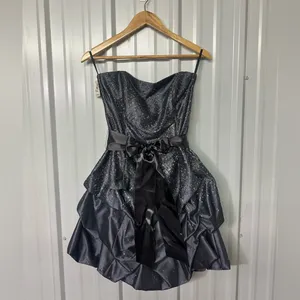 Jessica McClintock Gunne Sax Gray Strapless Mini Dress Formal Prom Coquette thumbnail 4