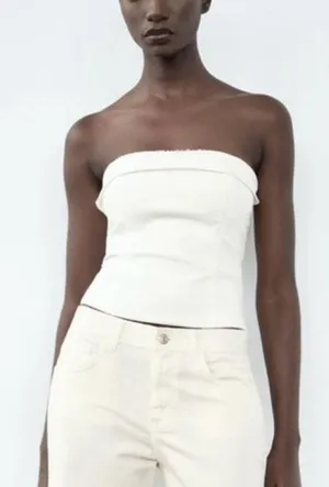 Zara Cream Strapless Crop Top thumbnail 1