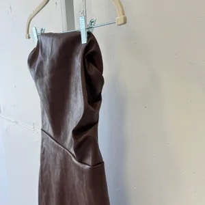 Y2K Edikted Brown Faux Leather Strapless Mini Dress Tube Bodycon Party‎ thumbnail 4