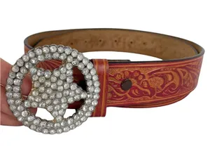 Western Embellished Star Bling Tooled Bonded Leather Belt Sz Large thumbnail 2