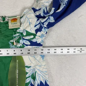 Farm Rio Green Blue Floral Pineapple Linen Mini Dress XXS NWT Ruched Puff Sleeve thumbnail 8
