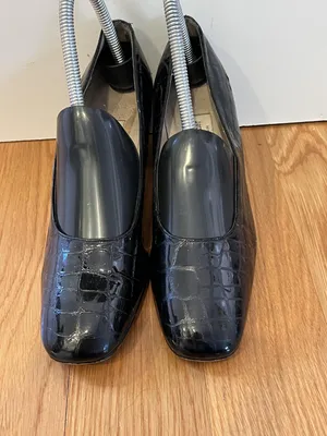 Etienne Aigner Cadiz Shoes Womens Size 7.5 Black Croc Pumps Square Toe thumbnail 2