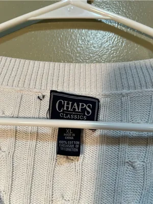 Chaps Women's Size XL V-Neck Sweater Cream White Cableknit 100% Cotton thumbnail 11