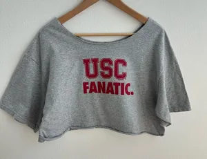 USC Fanatic Gray Off the Shoulder Crop Top Size L thumbnail 1