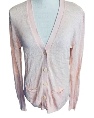 Old Navy Peach Button Cardigan textured boyfriend lightweight cotton blend‎ sz L thumbnail 1