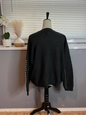 Lumiere Black Pearl Embellished Sweater | Soft Glam Cozy Knit thumbnail 4