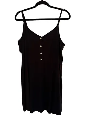 Gap Black Rayon Cami Mini Dress XL Button Front Shirred Back thumbnail 3
