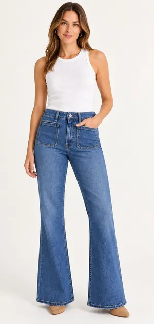 J.Crew 96 Flare Jeans 29 Blue NEW High Rise Patch Pocket RE-96-IDG thumbnail 1
