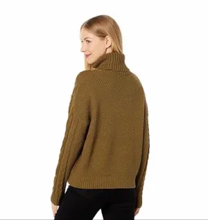 Madewell Women’s Small Olive Green Cable Knit Turtleneck Sweater Cotton Blend #1 thumbnail 2