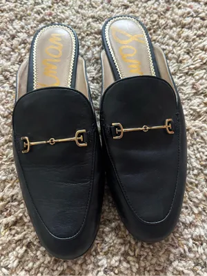 Black Leather Slip-On Mule Loafers with Gold Detail thumbnail 2