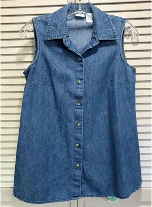 Induetime Maternity Denim Button‎ Up Sleeveless Collar Shirt Size 8 thumbnail 1