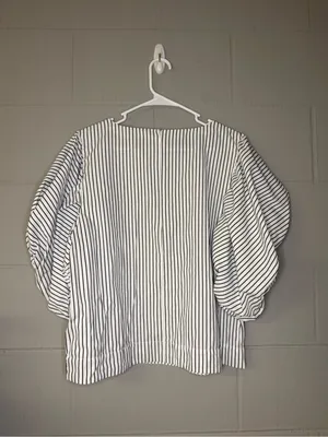 Anthropologie Maeve Puff-Sleeve Boatneck Top Striped Women’s Size Large Cotton thumbnail 7