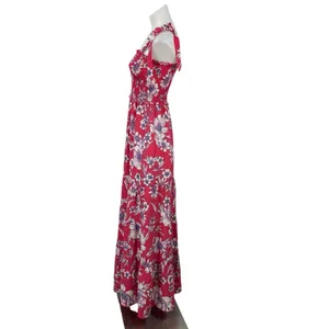 Love & Piece Pink Floral Tiered Smocked Sleeveless Tie Strap A Line Maxi Dress S thumbnail 3