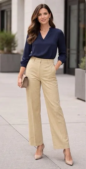 LAUREN RALPH LAUREN Chino Beige Workwear Mid Rise Straight Trousers Sz 8 thumbnail 1