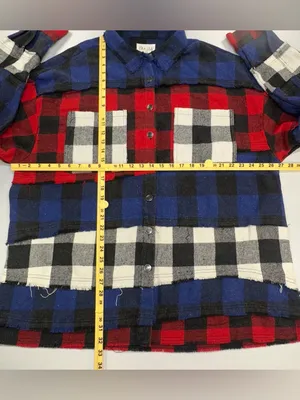 Oli & Hali Mixed Plaid Flannel Shacket Size Large Reworked Tiered Boho USA thumbnail 11