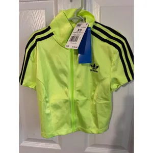 Adidas Originals Women's XS Cropped Short Sleeve Track Top Neon Green NWT thumbnail 2