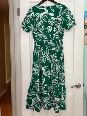 Anthropologie Meadow Rhodes Green Leaf Print Dress thumbnail 3
