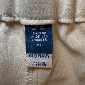 Old Navy Taylor Wide Leg Trouser Extra High Rise Beige Tan XL Pleated‎ Workwear thumbnail 2