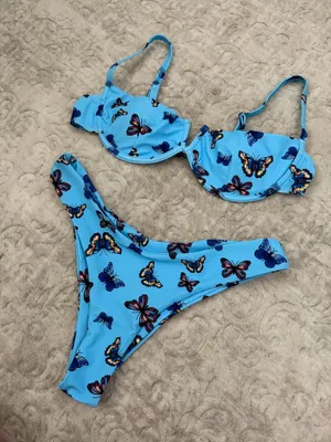 New Butterfly Bikini Set Blue Size M thumbnail 1
