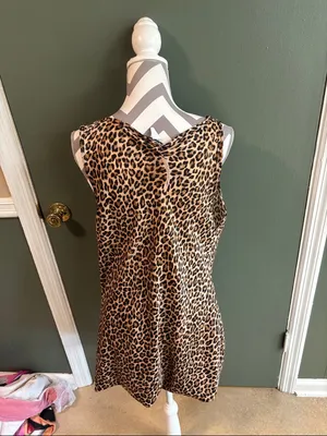 Leopard Print Cowl Neck Dress - Tan & Black thumbnail 2