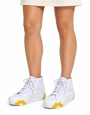Vans Sk8-Hi Tapered Stackform White Yellow Flower Platform Womens 10 thumbnail 1