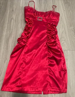 Y2K Red Satin Mini Dress with Ruched Sides thumbnail 1