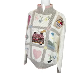 Vintage 90s High Gate Ltd Whimsical Knit Sweater Cottagecore Folk Art thumbnail 5