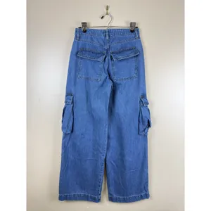 Wild Fable Women’s Mid Rise Baggy Cargo Jeans Blue Denim Wide Leg Utility Size 2 thumbnail 5