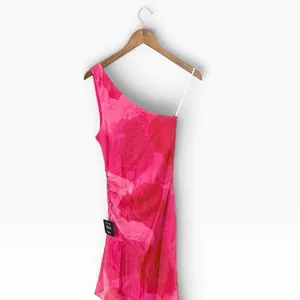 Lulus Pretty Serene Pink Floral One-Shoulder Asymmetrical Midi Dress size XS NWT thumbnail 6