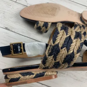 Tory Burch Lola Jute Sandals Woven Nautical Summer Boho Blue Heeled Navy Blue thumbnail 9
